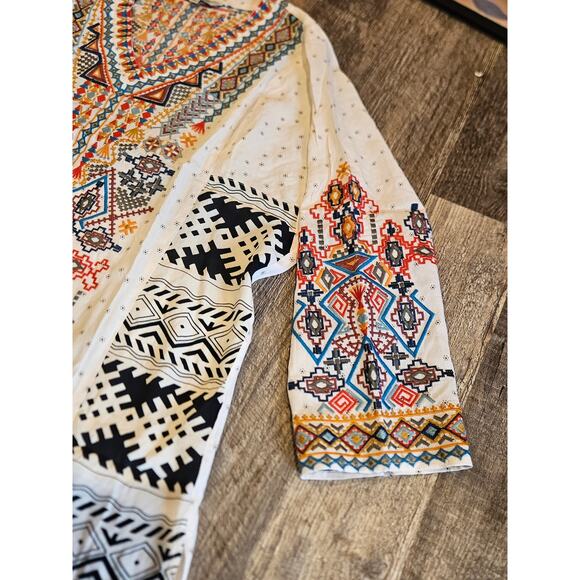 John mark embroidered tunic top womens medium boho festival preppy - Picture 3 of 8